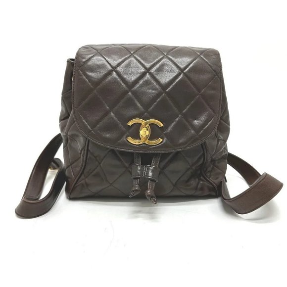 CHANEL CC CC Mark Matelasse Chain Backpack Lambskin Leather Brown/GoldHardware